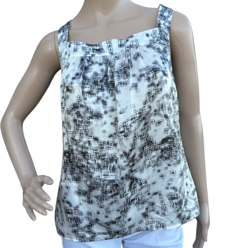 St John Collection 100% Silk Abstract Graphic Square Neck Shell Top NWOT S
